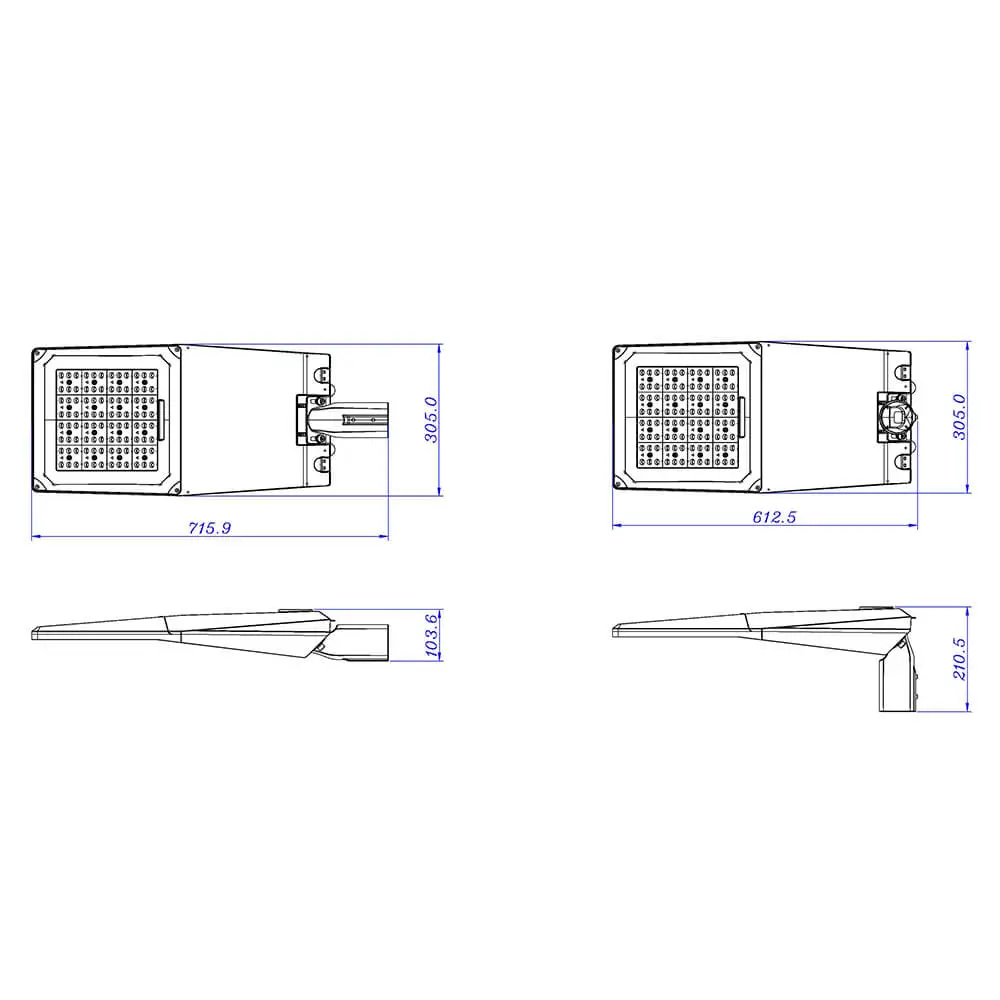 Aluminum Street Light Body MLT-SLH-LL-II Mechanical Dimensions