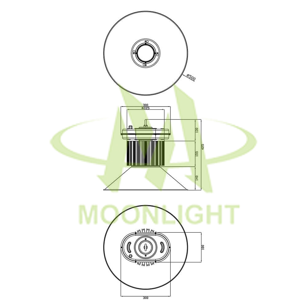 LED High Bay Housing MLT-HBH-BL-I Mechanical Dimensions