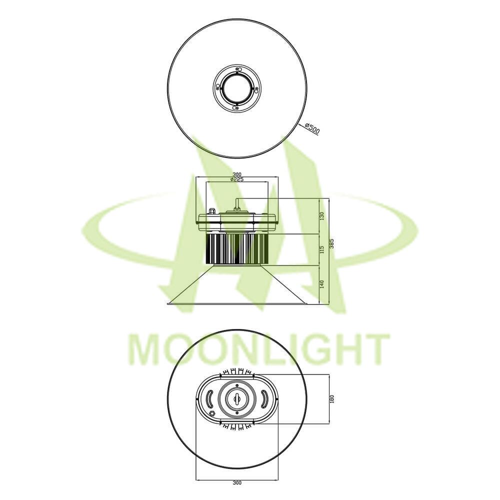 LED High Bay Housing MLT-HBH-BM-I Mechanical Dimensions