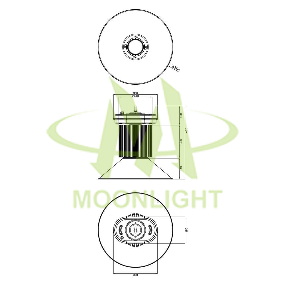 LED High Bay Housing MLT-HBH-BXL-I Mechanical Dimensions