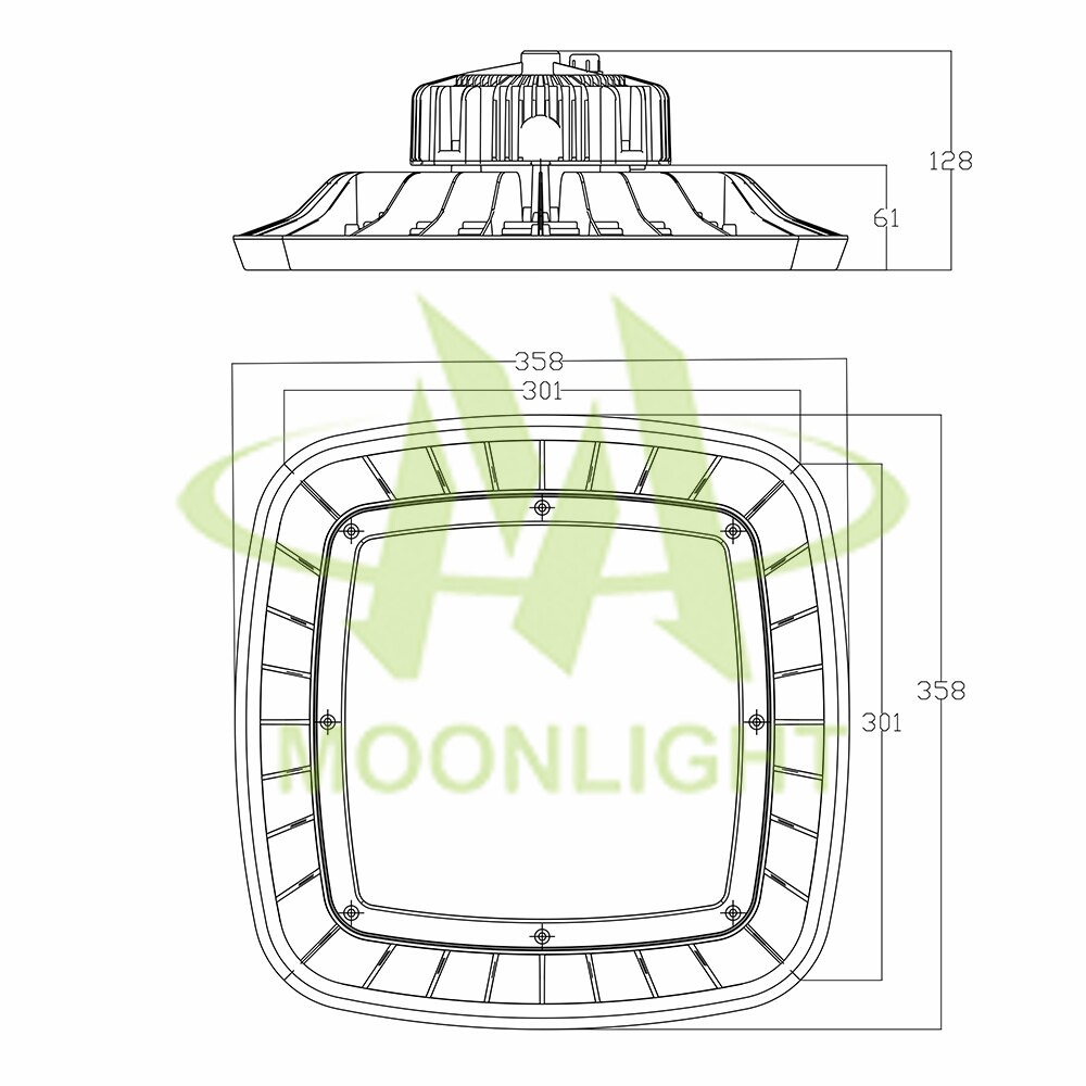 LED High Bay Housing MLT-HBH-DS-II Mechanical Dimensions