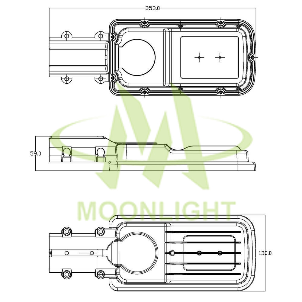 LED Street Light Housing MLT-SLH-AS-I Mechanical Dimensions